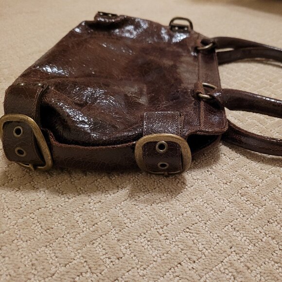 KOOBA Brooklyn Brown Distressed Crackled Leather Satchel Shoulder Bag - Picture 8 of 14
